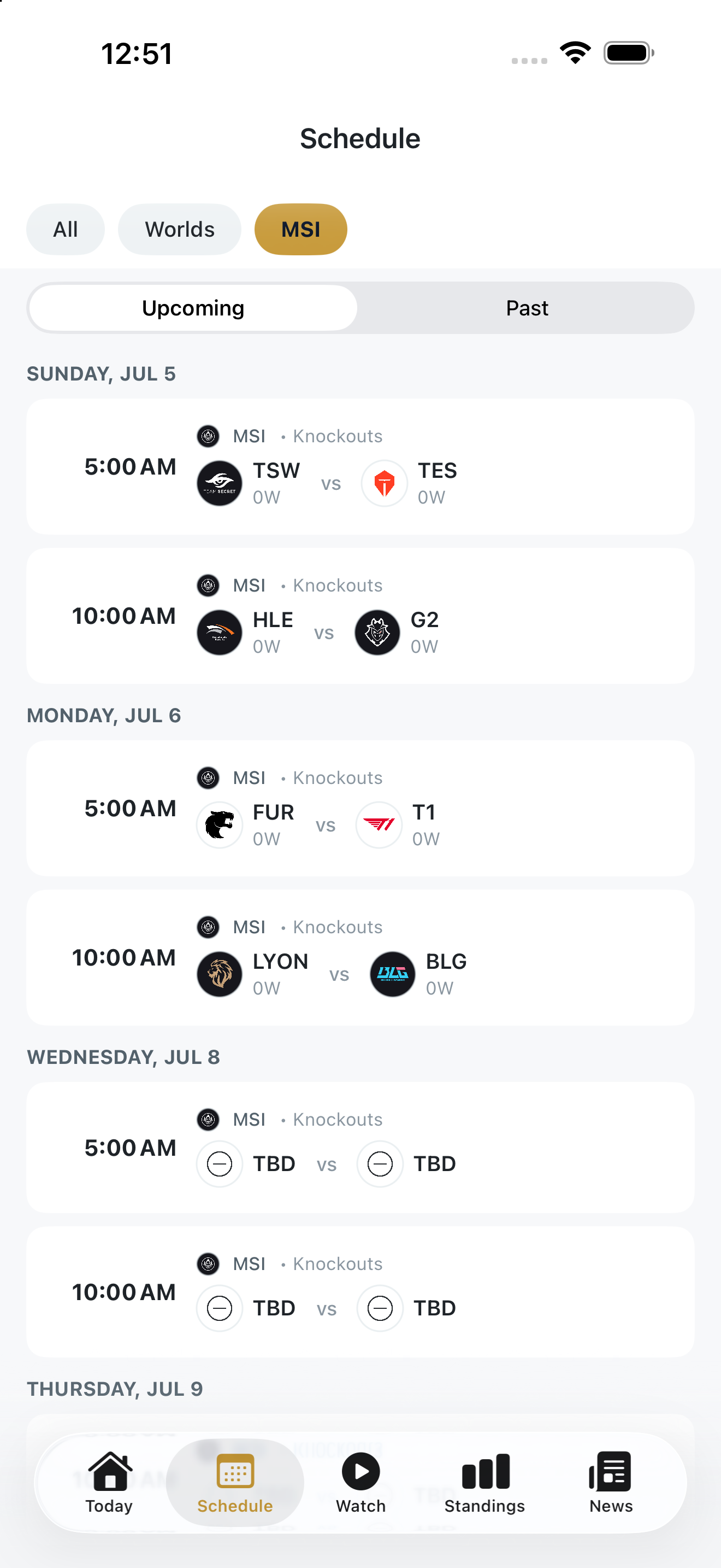 Upcoming match schedule